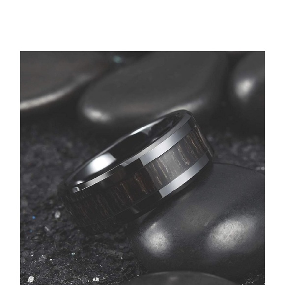 Men's Black Koa Wood Ceramic Band/Ring - Picture 3 of 4